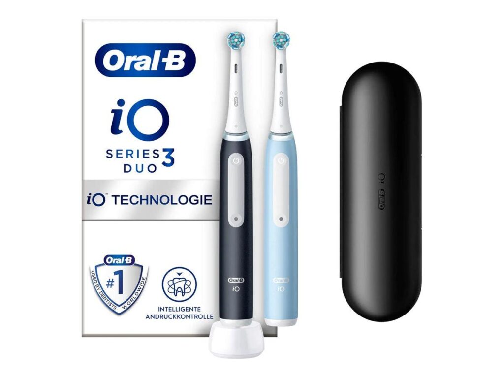 Elektrisk tandbørste Oral-B iO Series 3 Duo – mat sort/is blå, 2 stk.